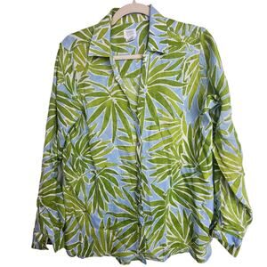 Sigrid Olsen Womens Linen Shirt Resort Coastal Palm Leaf Size M Travel Maritime